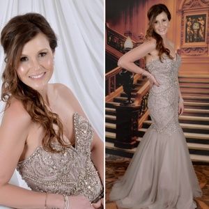 Jovani 37185 strapless taupe beaded gown 10 PRICE FIRM